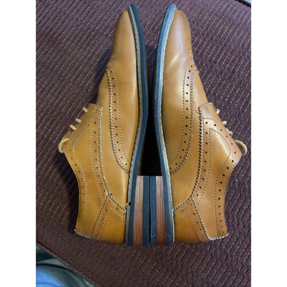 Jousen Milan Dress Shoes Mens Size 9 Yellow Brown Leather Wing Tip Oxfords - Picture 8 of 16